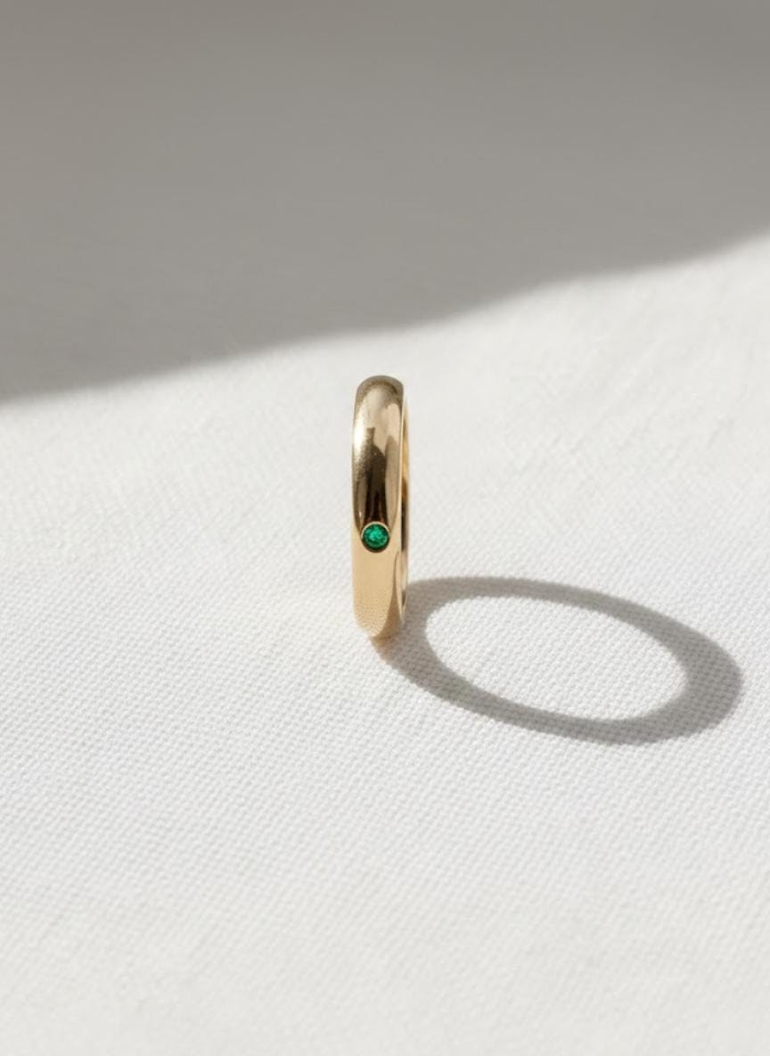 14K Gold Natural Emerald Gemstone Stacking Ring