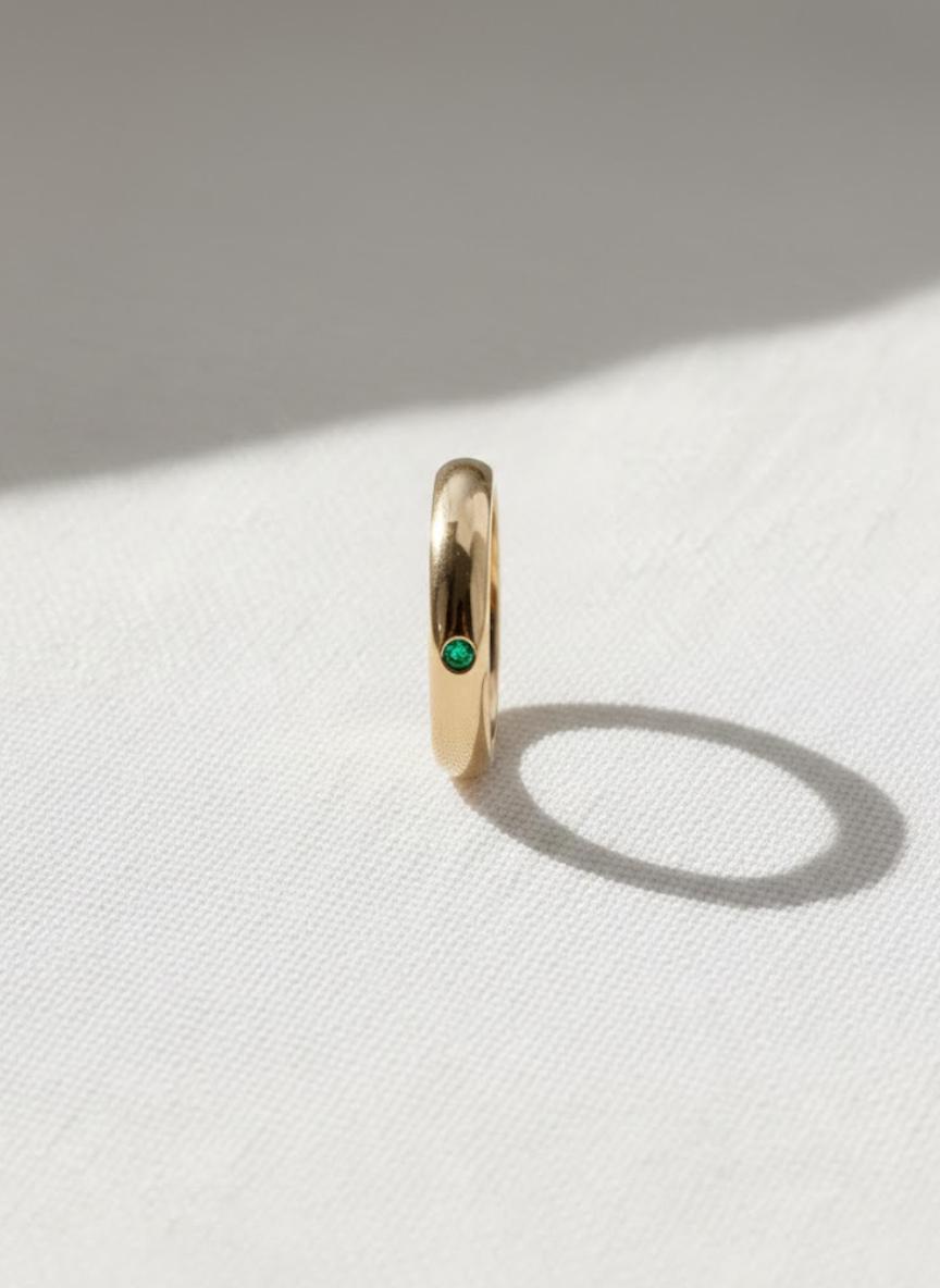 Natural Emerald Engagement Ring, Silver Stacking Ring