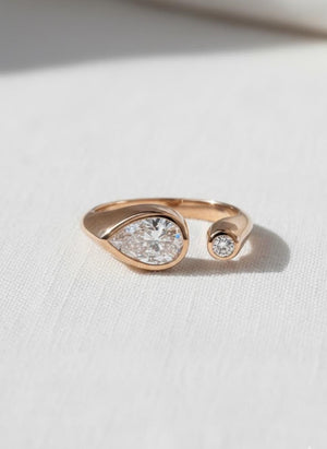 Handmade 14k Gold Diamond Pear Signet Ring