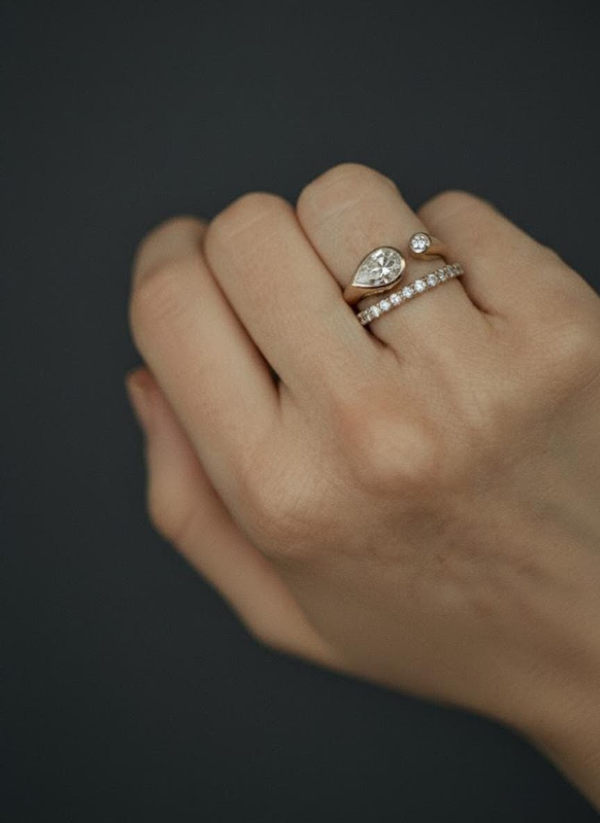 Handmade 14k Gold Diamond Pear Signet Ring