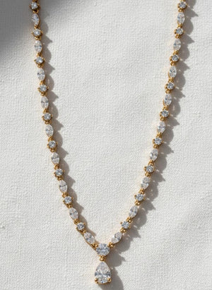 Pear Cut Diamond Tennis Necklace, Silver Bridal Jewelry