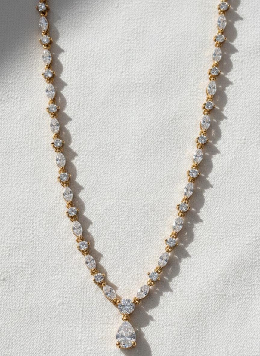 Pear Cut Diamond Tennis Necklace, Silver Bridal Jewelry