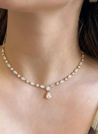 Pear Cut Diamond Tennis Necklace, Silver Bridal Jewelry