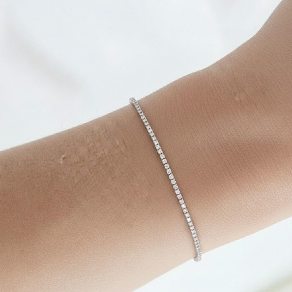 Round Cut Lab Grown Diamond Tennis Bracelet, Silver Bridal Wedding Bracelet, Conflict Free Diamond Bracelet Gift For Her