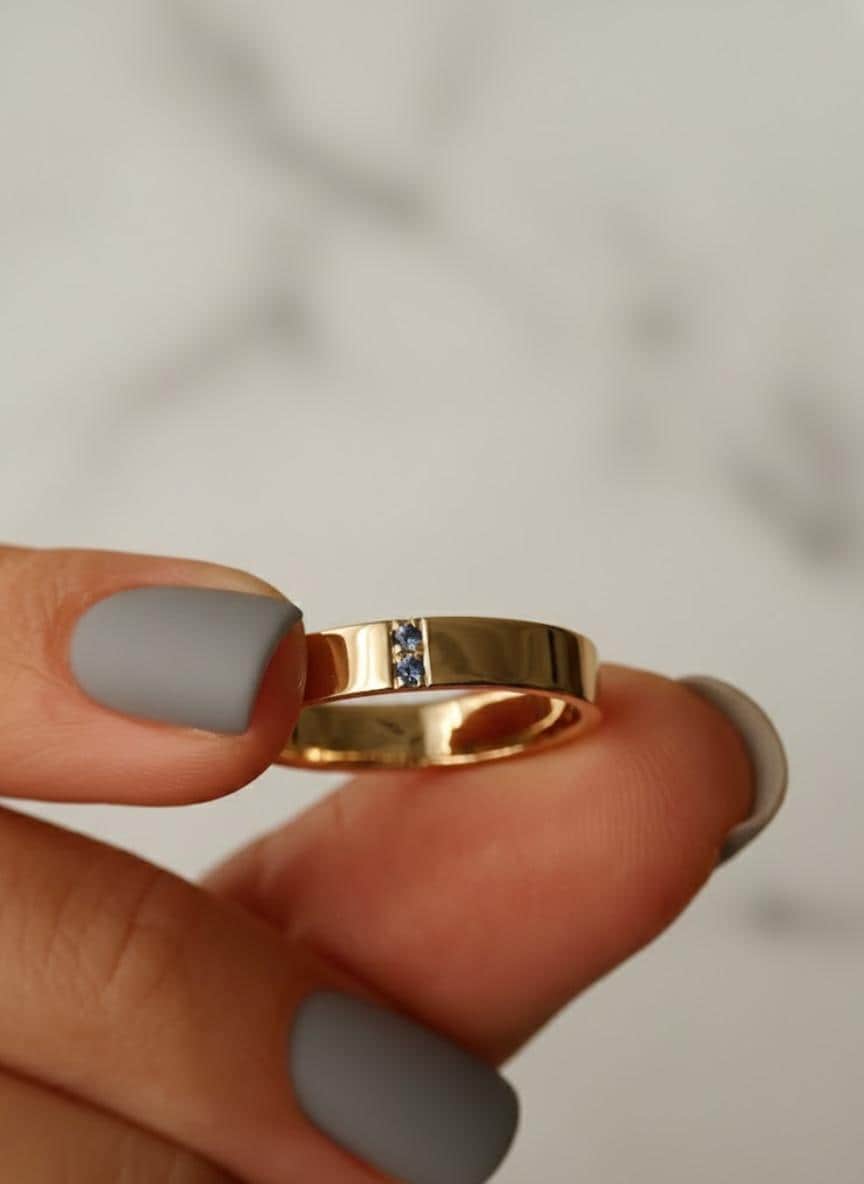 Blue Topaz Two Stone Diamond Band