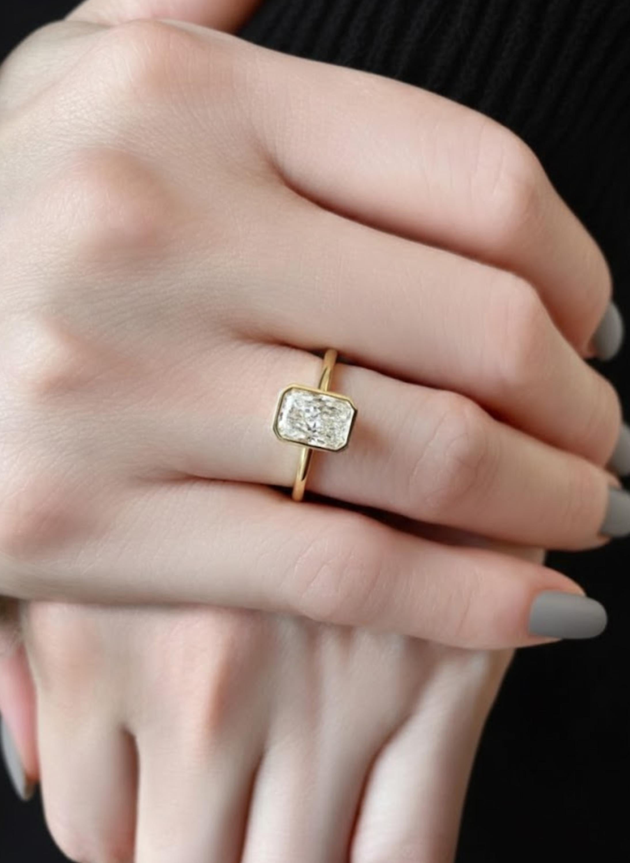 Radiant Cut Lab Diamond Engagement Ring, 14K Gold