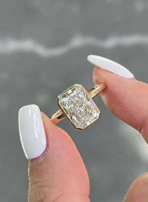 Radiant Cut Lab Diamond Engagement Ring, 14K Gold