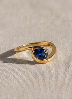 Emerald and Sapphire Bypass Ring in 14K Solid Gold Green Gemstone Ring