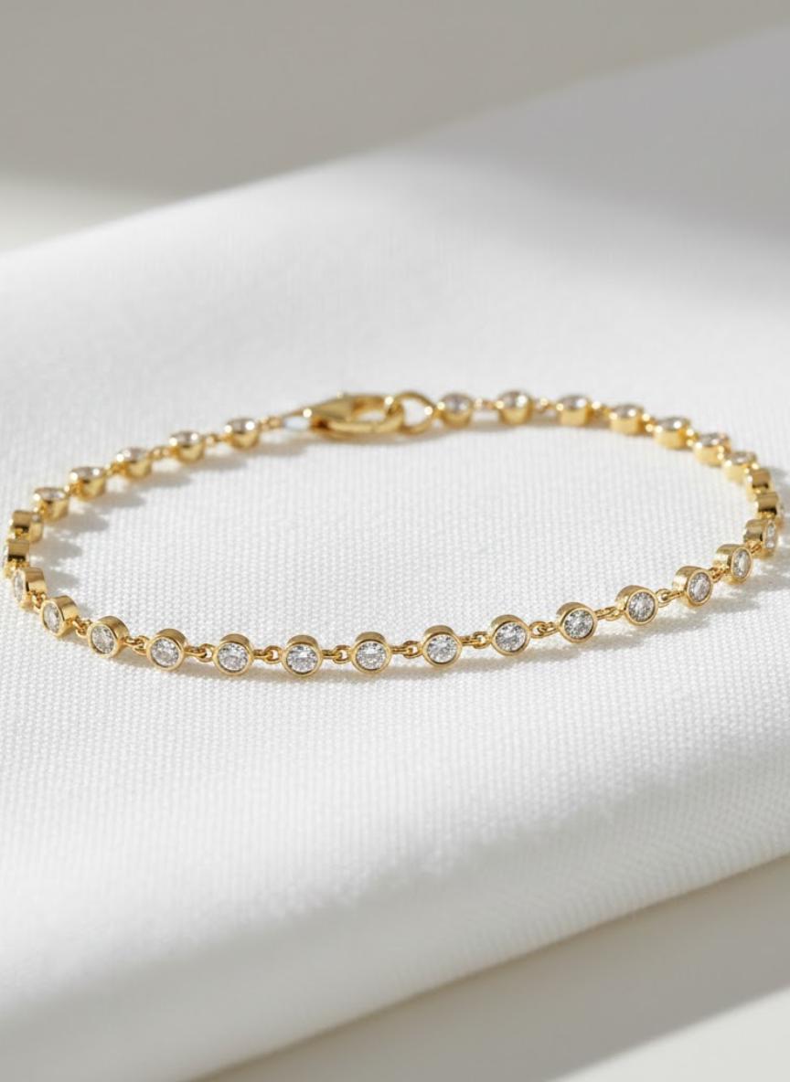 14K Gold Bezel Set Diamond Tennis Bracelet