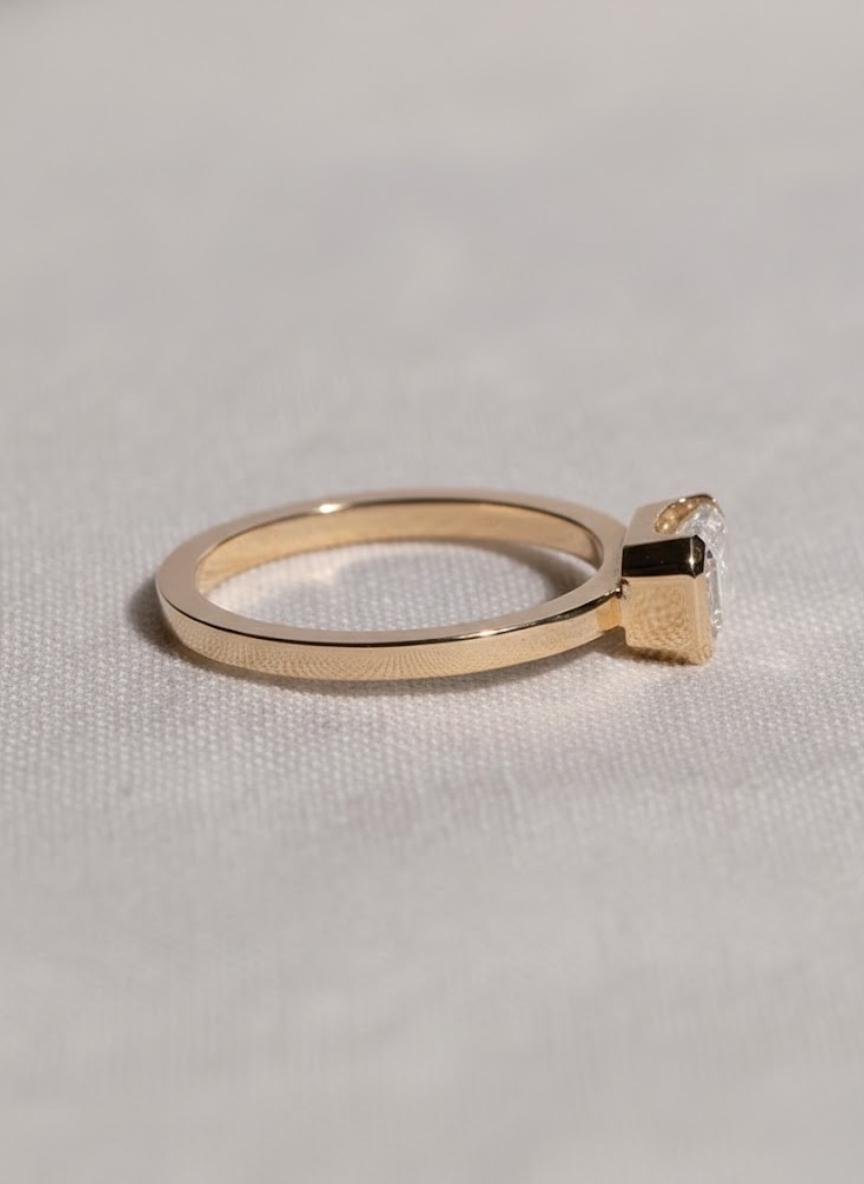 Emerald Cut Lab Diamond Engagement Ring, 14K Gold