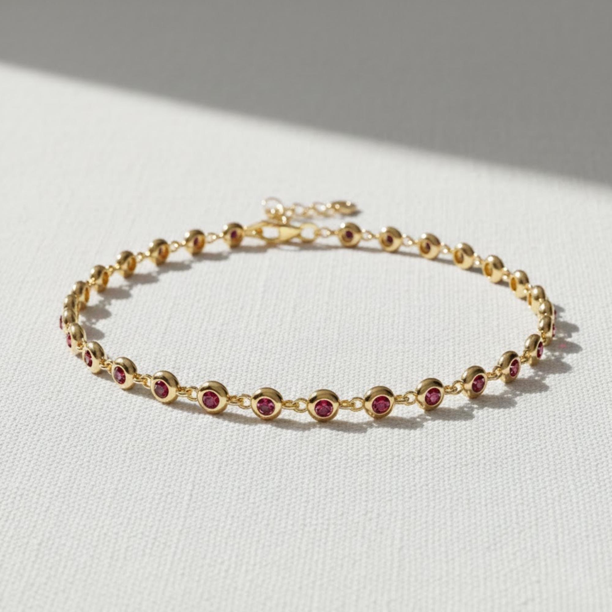 14K Gold Ruby Tennis Bracelet Multi Stone July Birthstone Gift