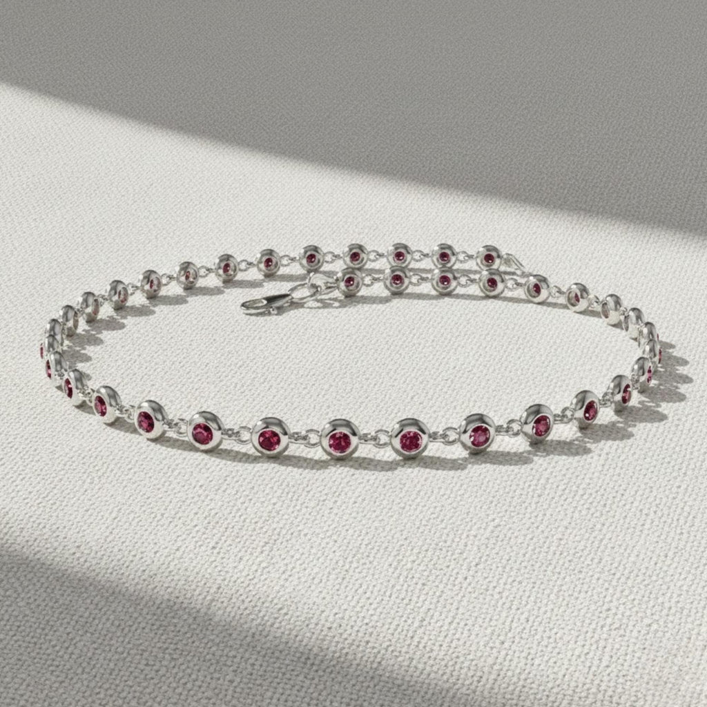 Ruby Bracelet / 14k Gold Bezel Setting Ruby Tennis Bracelet/ Multi-stone Ruby Layering Bracelet / July Birthstone Gift, Gift for Her