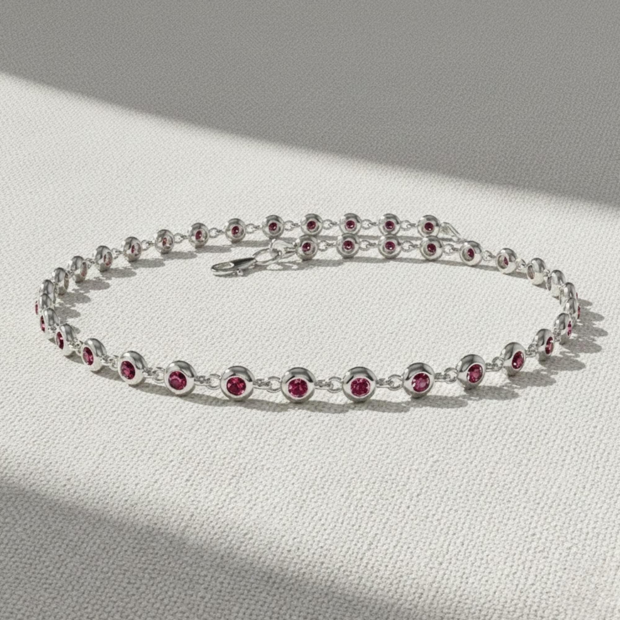 14K Gold Ruby Tennis Bracelet Multi Stone July Birthstone Gift