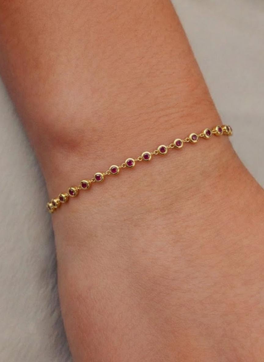 14K Gold Ruby Tennis Bracelet Multi Stone July Birthstone Gift