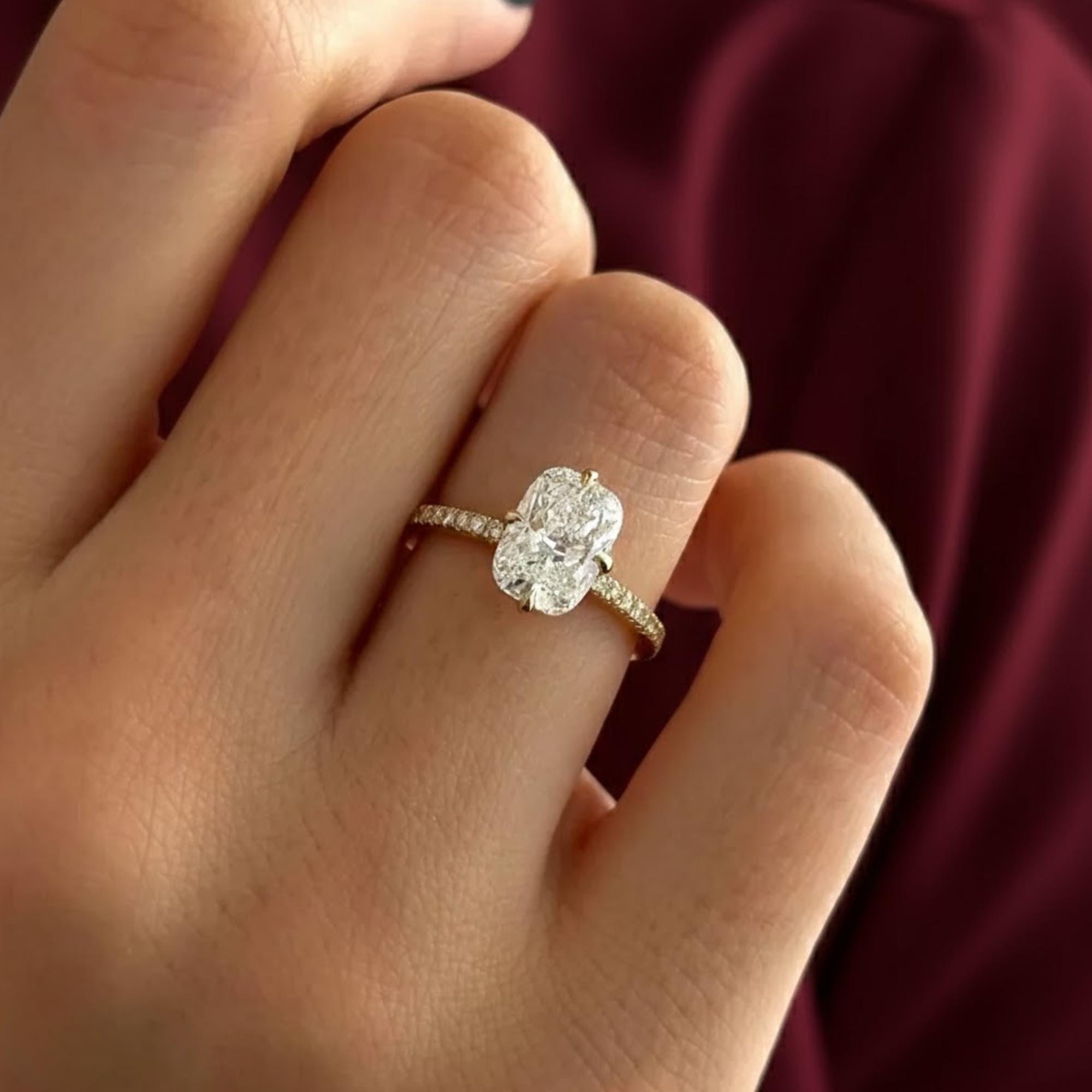 Elongated Cushion Lab Diamond Engagement Ring