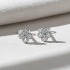 Diamond Clover Studs, 14K Solid Gold Flower Clover Stud Earrings, Dainty Diamond Studs, Minimalist Diamond Birthday Gift, Best Gift For Her