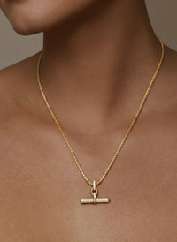 14K Solid Gold Moissanite T-Bar Pendant Necklace