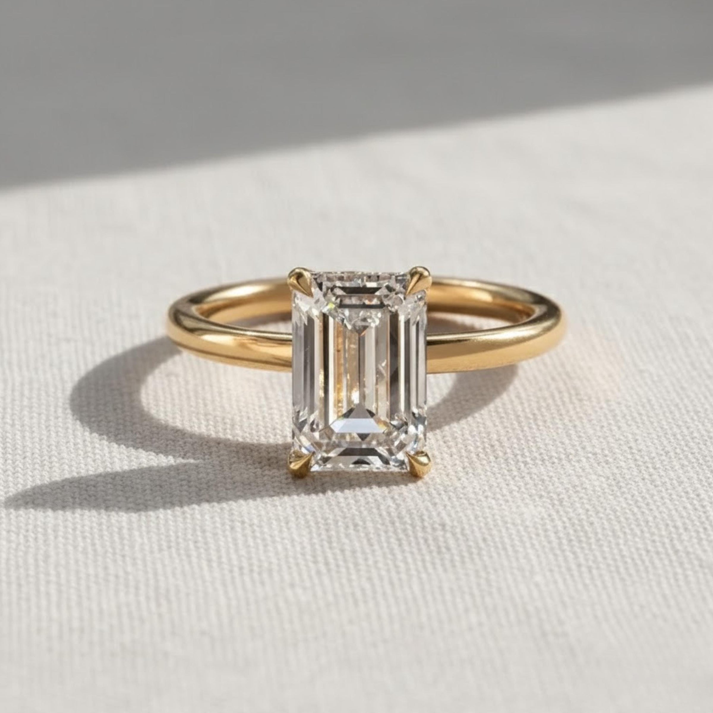 Emerald Cut Lab Diamond Engagement Ring, 14K Gold