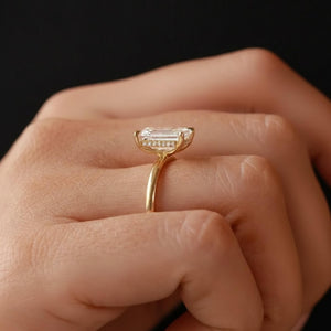 Emerald Cut Lab Diamond Engagement Ring, 14K Gold