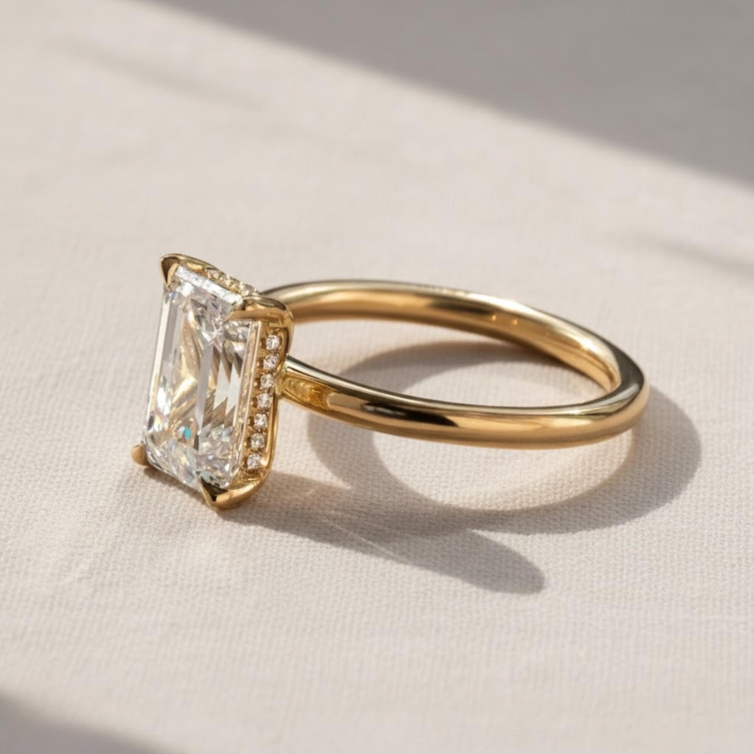 Emerald Cut Lab Diamond Engagement Ring, 14K Gold