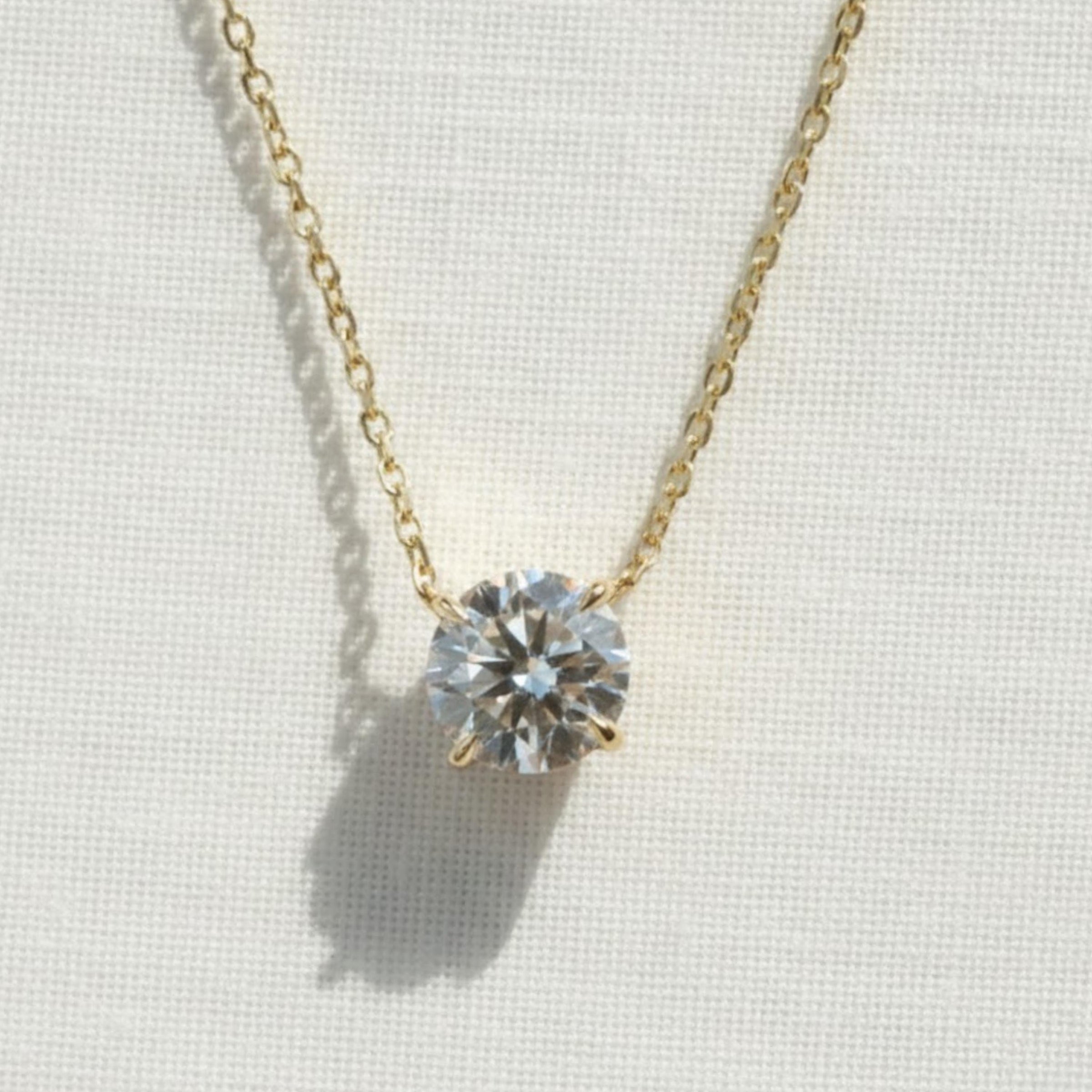 Round Lab Diamond Solitaire Necklace, 14K Gold