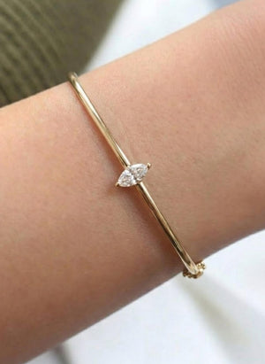 Marquise Lab Diamond Bangle, 14K Gold