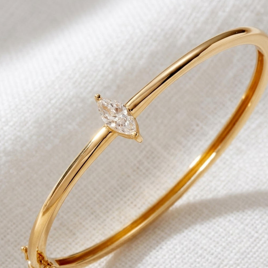 14K Gold Bangle: 0.70 Carat Marquise Lab Grown Diamond Bracelet