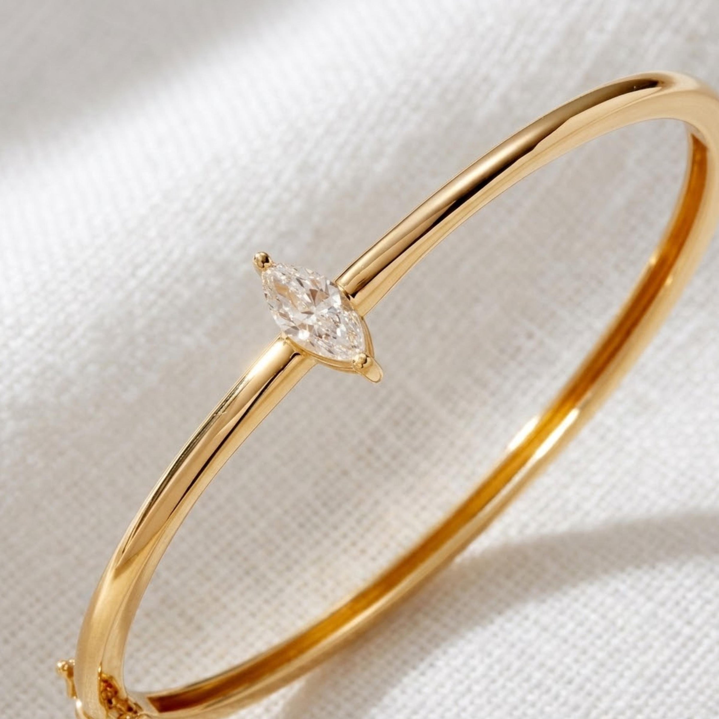 Marquise Lab Diamond Bangle, 14K Gold
