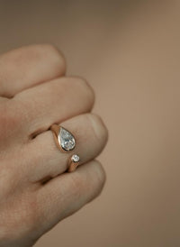 Handmade 14k Gold Diamond Pear Signet Ring
