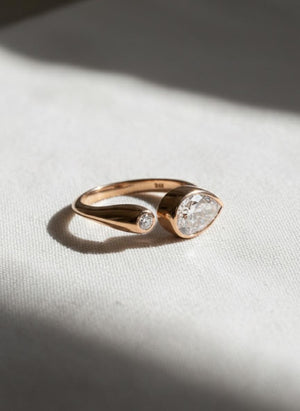 Handmade 14k Gold Diamond Pear Signet Ring