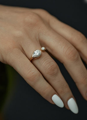 Handmade 14k Gold Diamond Pear Signet Ring