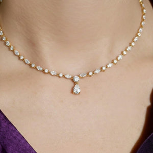 Pear Cut Diamond Tennis Necklace, Silver Bridal Jewelry