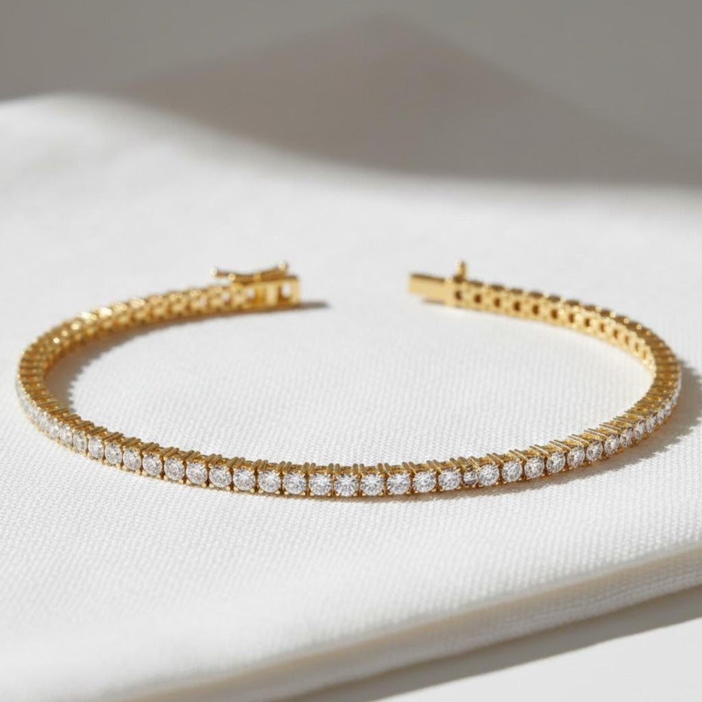Round Cut Lab Grown Diamond Tennis Bracelet, 14K White Gold Bridal Wedding Bracelet, Conflict Free Diamond Bracelet Gift For Her