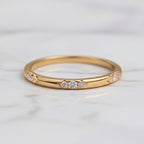14k Flush Set Diamond Band, Real Gold Wedding Ring for Women, Solid Gold  Stacking Ring Enhancer, Scattered Diamond Band, Bridal Ring