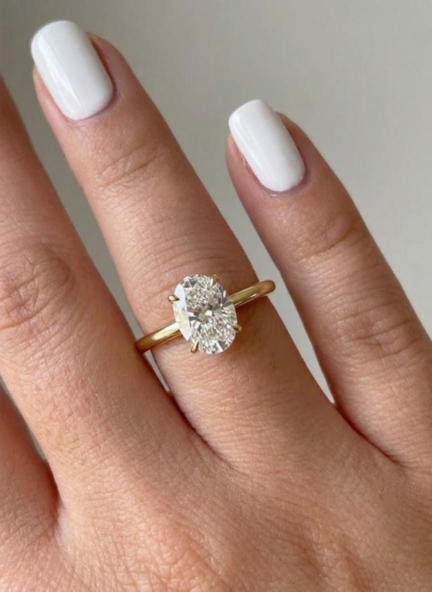 Oval Lab Diamond Solitaire Ring, 14K Gold