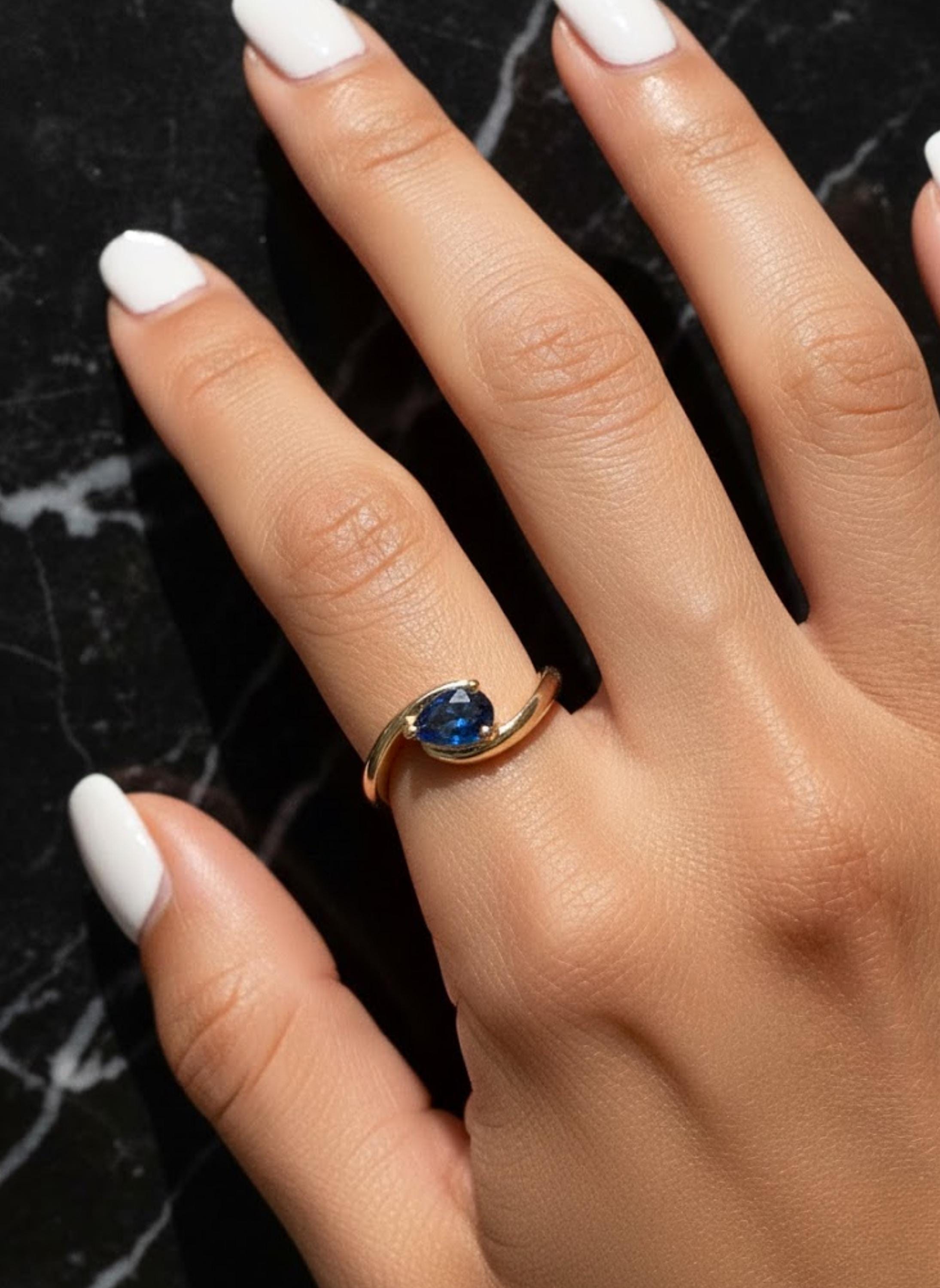Emerald & Sapphire Bypass Ring in 14K Gold
