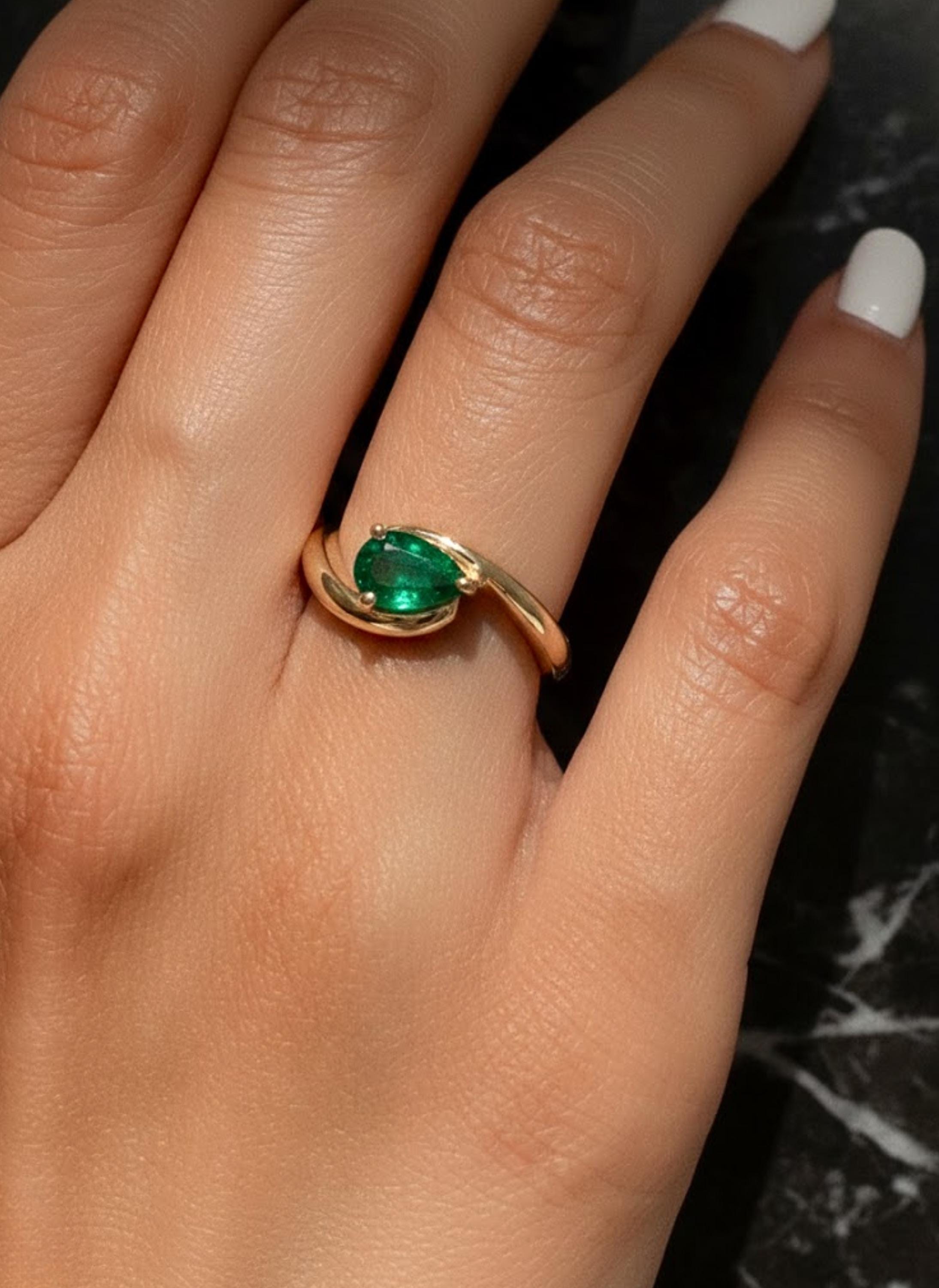 Emerald & Sapphire Bypass Ring in 14K Gold