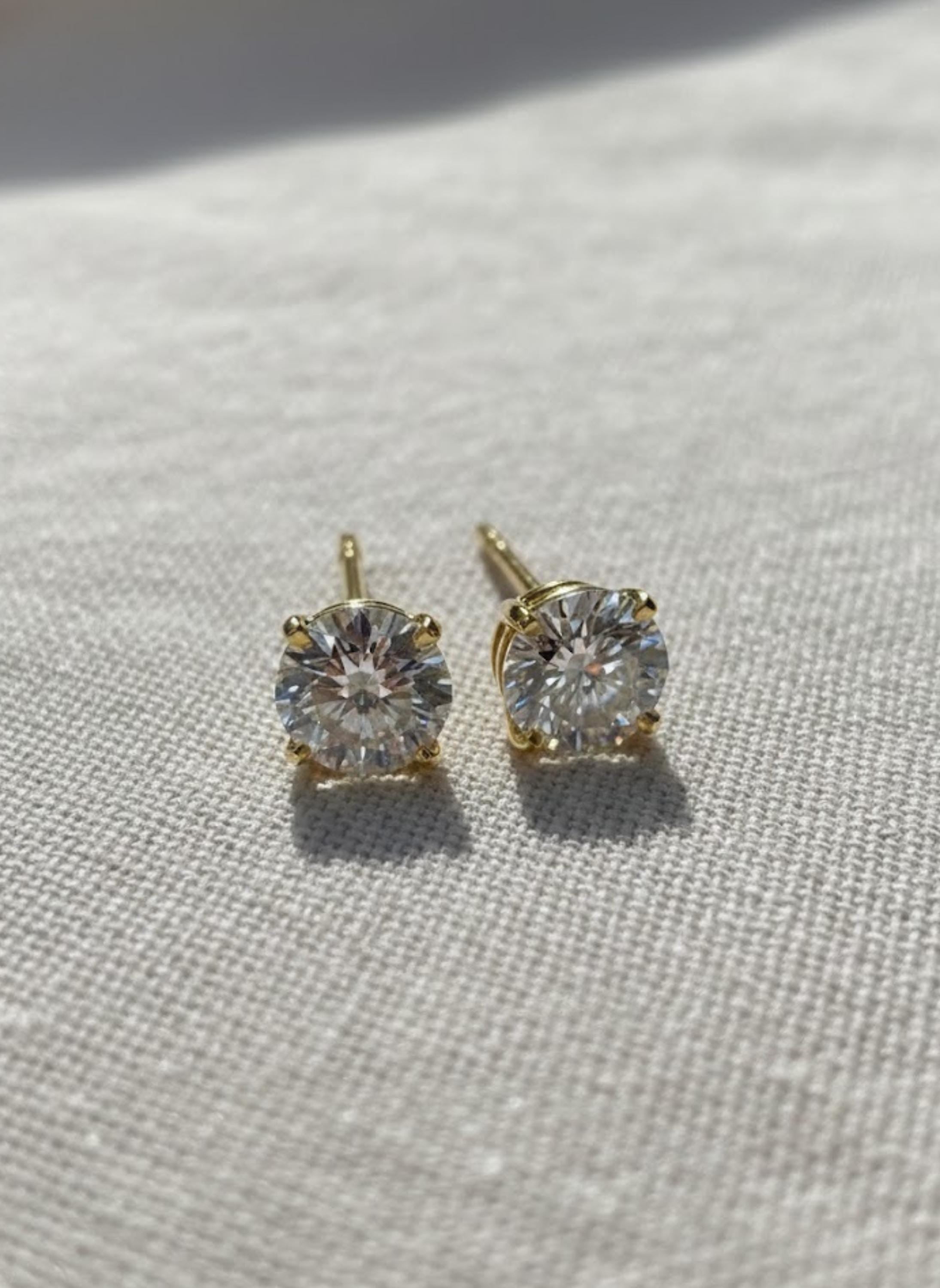4 CT Lab Diamond Stud Earrings, 14K Gold