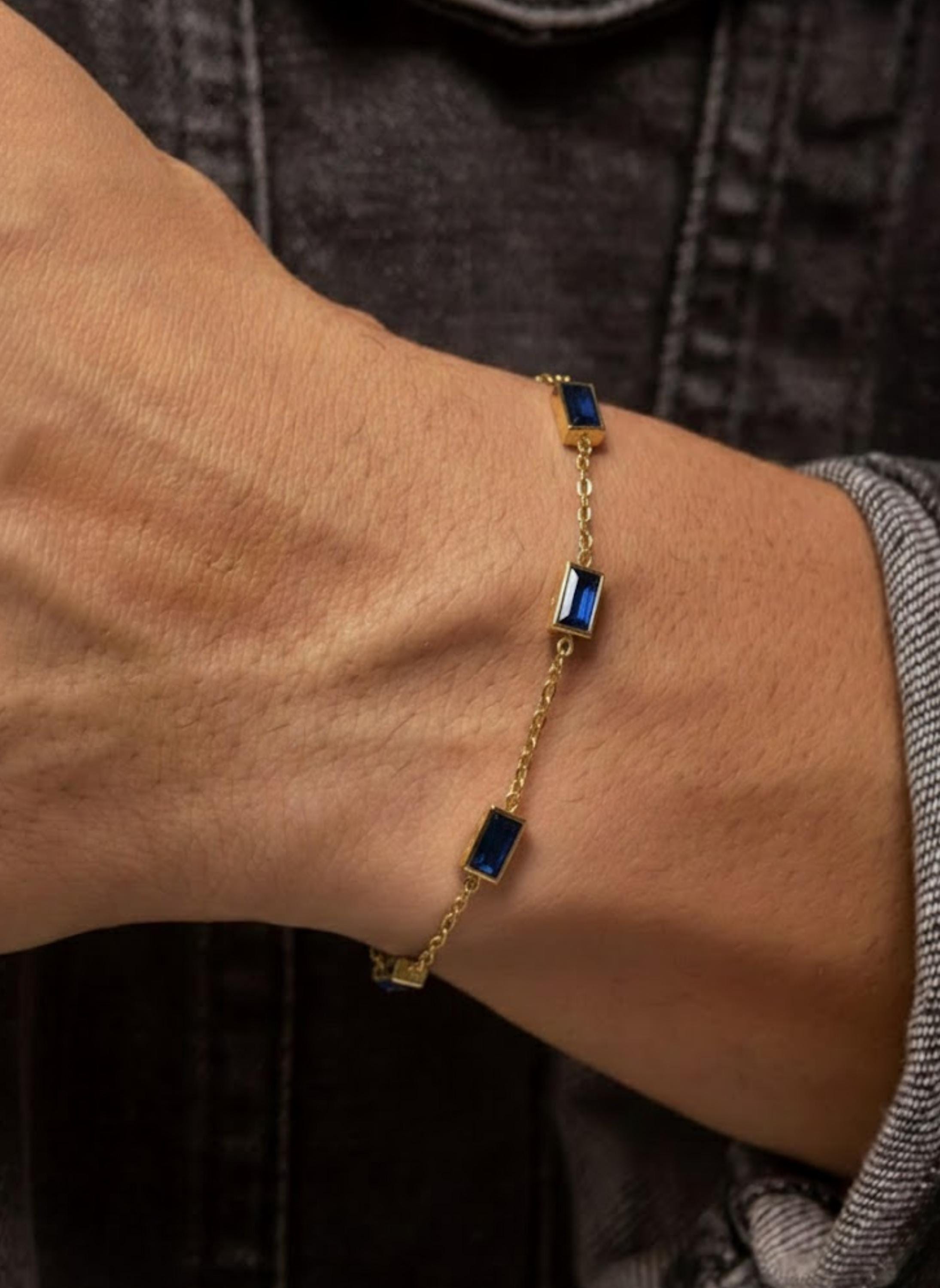 14K Gold Baguette Emerald Birthstone Bracelet