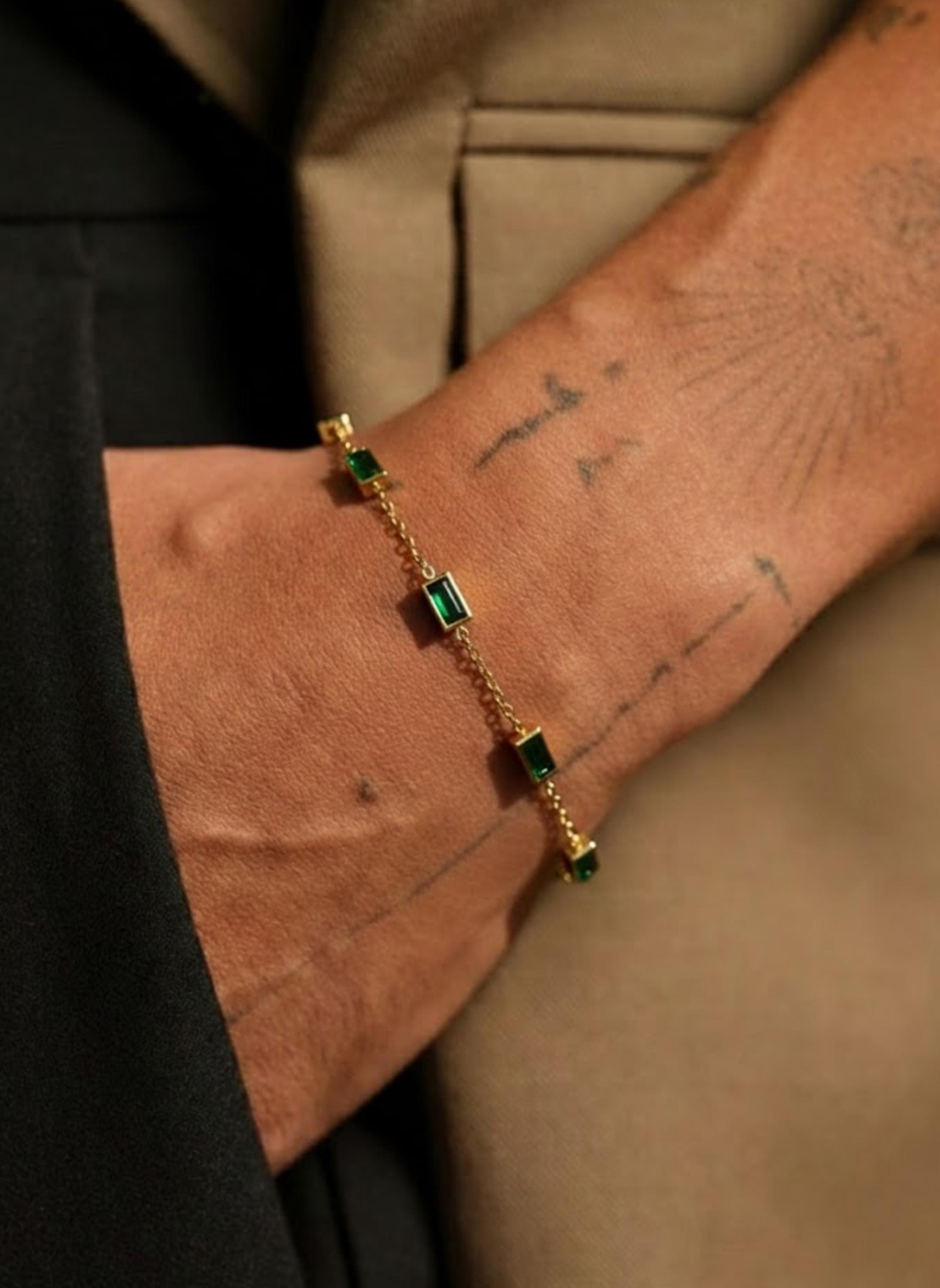 14K Gold Baguette Emerald Birthstone Bracelet