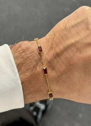 14K Gold Baguette Emerald Birthstone Bracelet