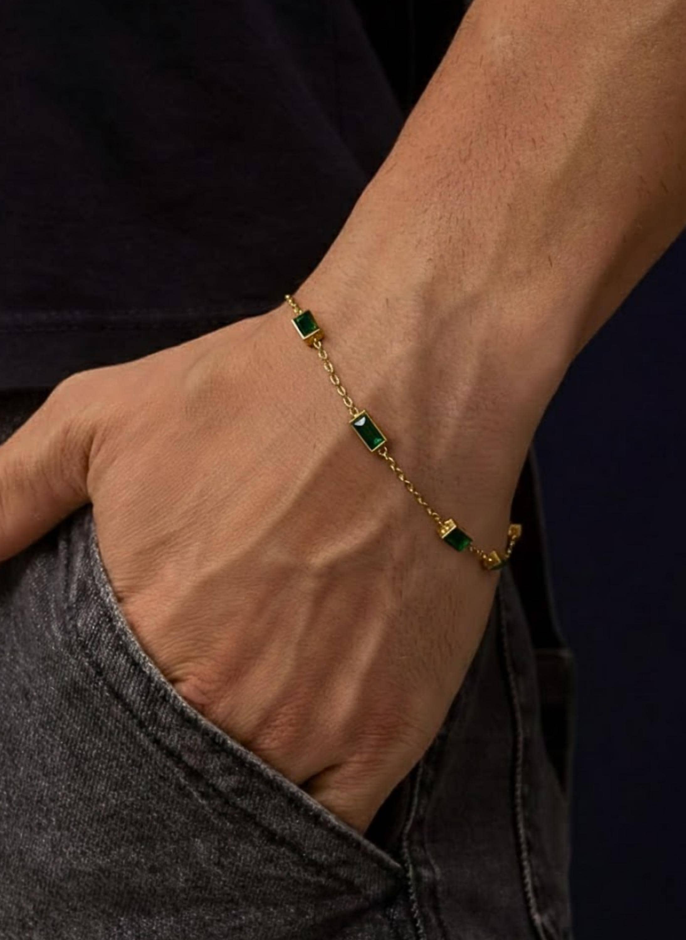 14K Gold Baguette Emerald Birthstone Bracelet