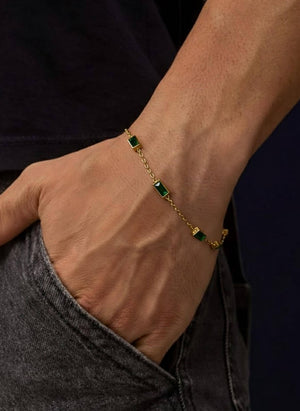 14K Gold Baguette Emerald Birthstone Bracelet