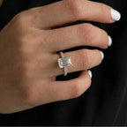 3 Carat Emerald Cut Lab Grown Diamond 3D Pave Hidden Halo Engagement Ring / ICED OUT Unique White Gold Engagement Ring / Triple Sided Pave
