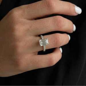 Emerald Cut Lab Diamond Hidden Halo Ring, 3 CT