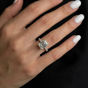 Emerald Cut Lab Diamond Hidden Halo Ring, 3 CT