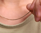 14K Gold Box Chain Necklace, Dainty Square Link, Women's Pendant Chain, 1.2mm, Christmas Gift
