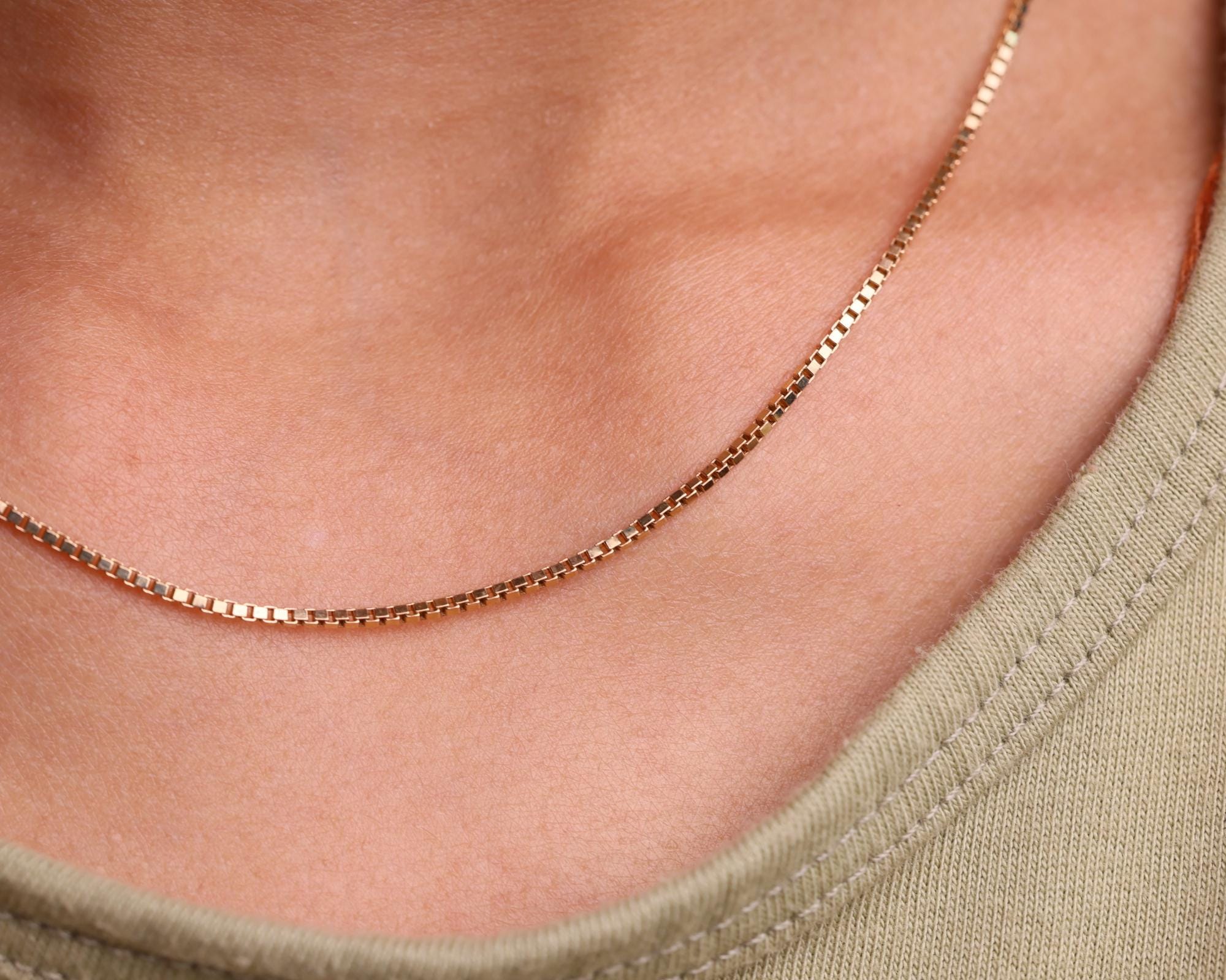 14K Gold Square Link Chain Necklace