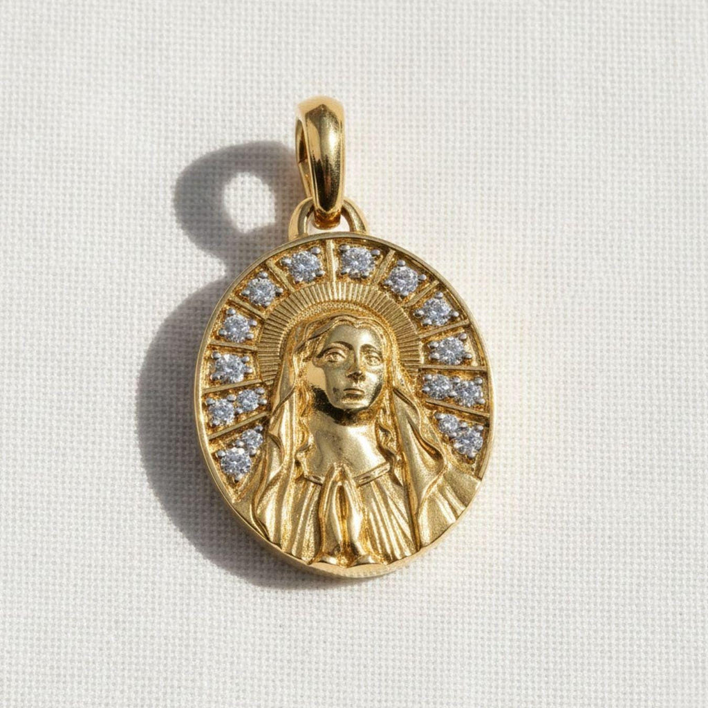 14K Gold Archangel Michael Pendant: 14K Yellow Gold Diamond Necklace