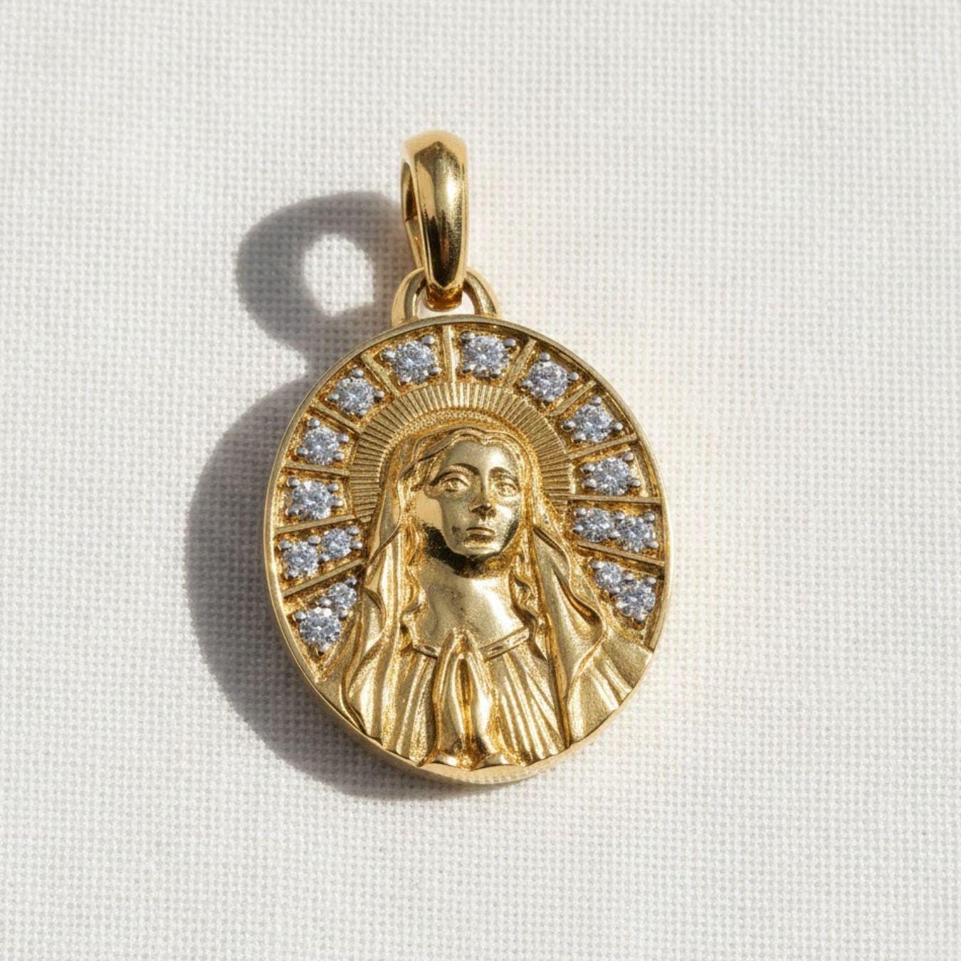 14K Gold Archangel Michael Lab Diamond Necklace